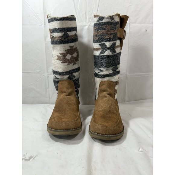 Sanuk Brown Navajo Suede Tall Faux Fur Boots Winter Warm Women's Sz 7 - Picture 1 of 15